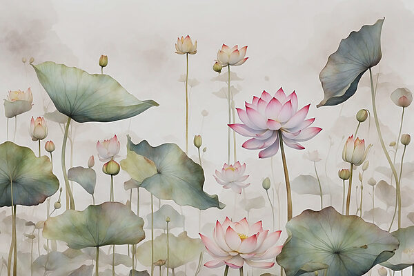 A painting of flowers and leaves A painting of flowers and leaves