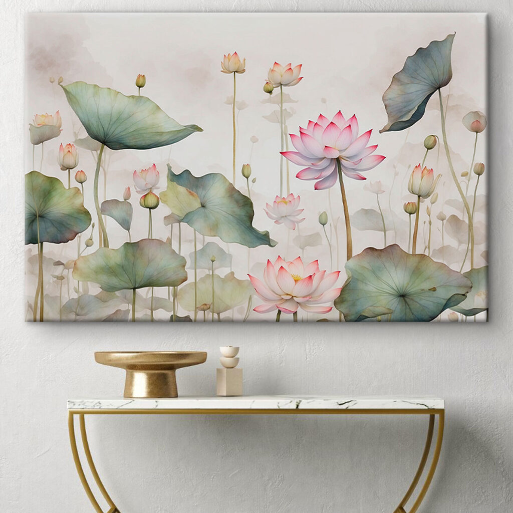 A painting of flowers and leaves