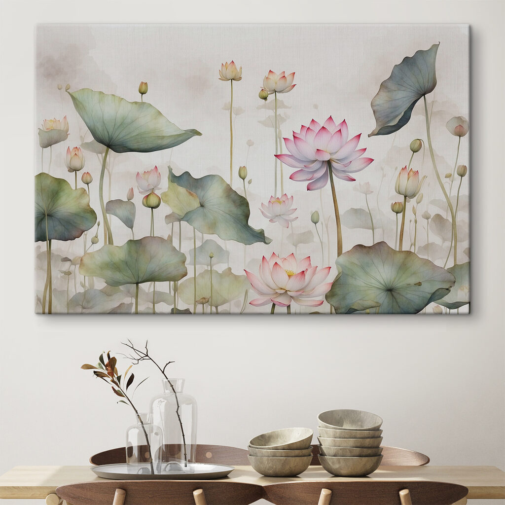 A painting of flowers and leaves