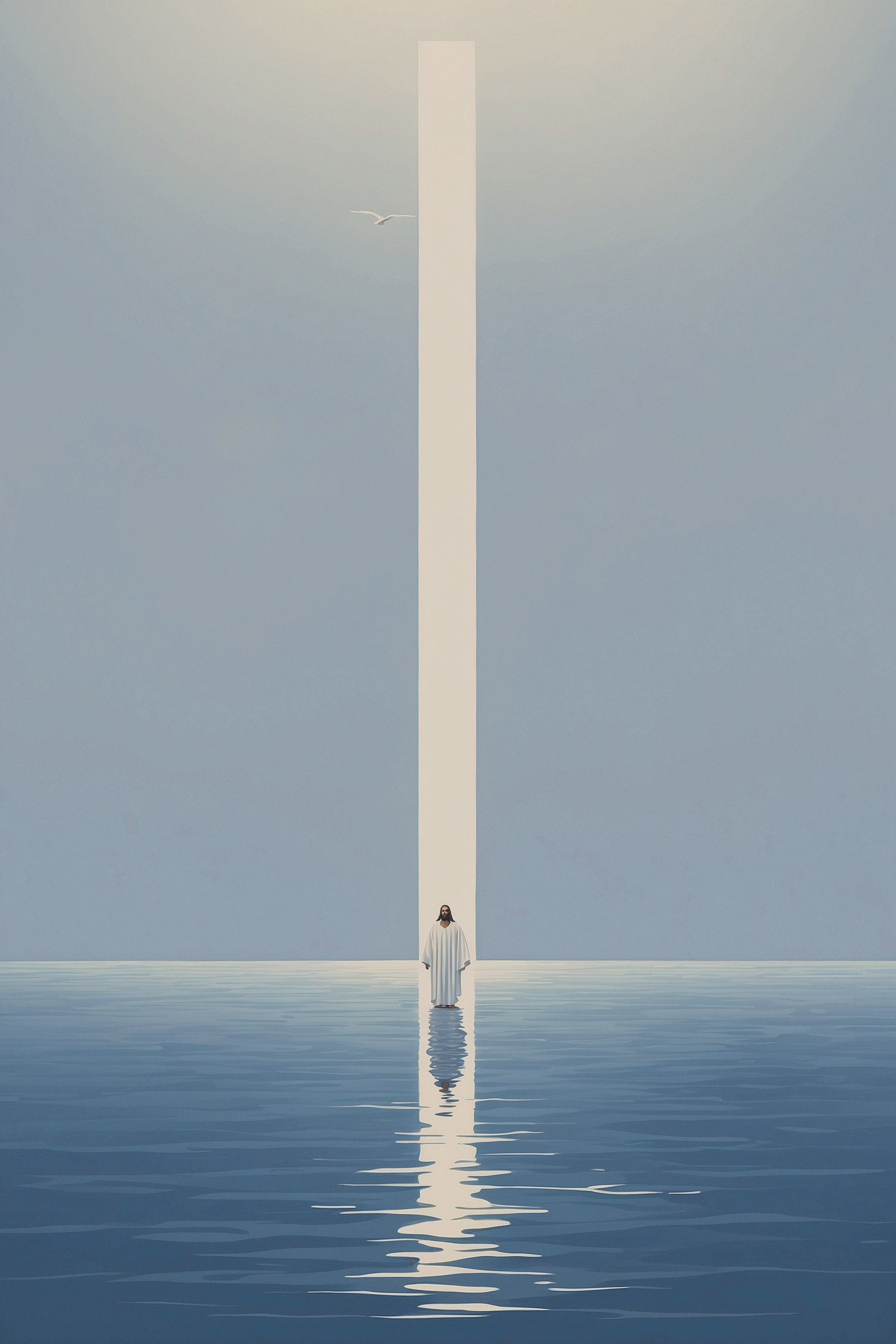 A person standing in water with a light beam