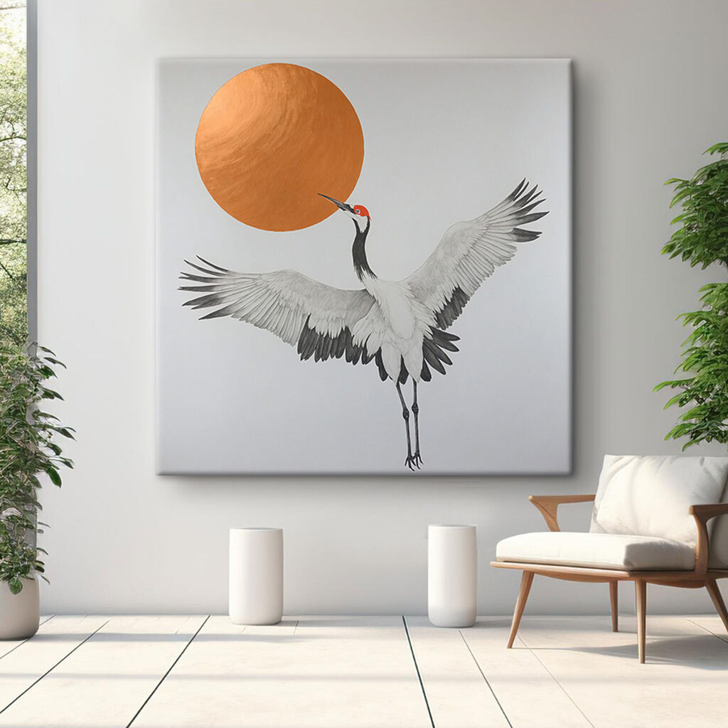 Crane dances under radiant sun Crane dances under radiant sun