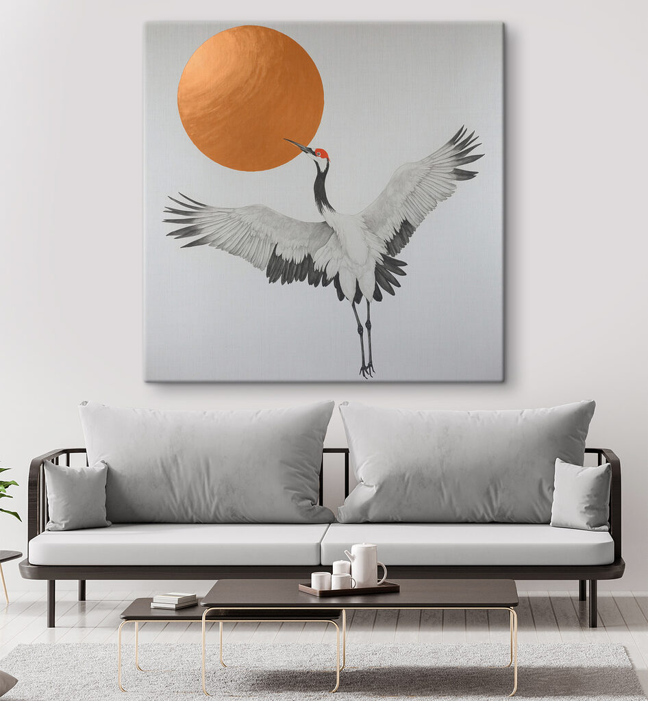 Crane dances under radiant sun Crane dances under radiant sun