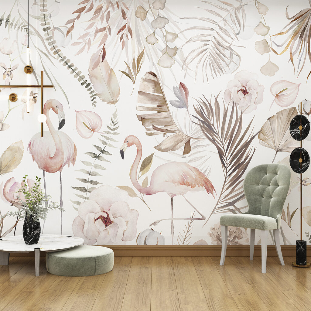 w00507pig6ms 1024x1024 - Акварельний малюнок фламінго та квітів - tegory