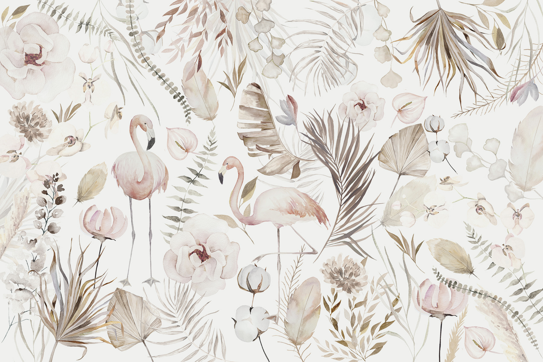 w00507p - Акварельний малюнок фламінго та квітів - tegory