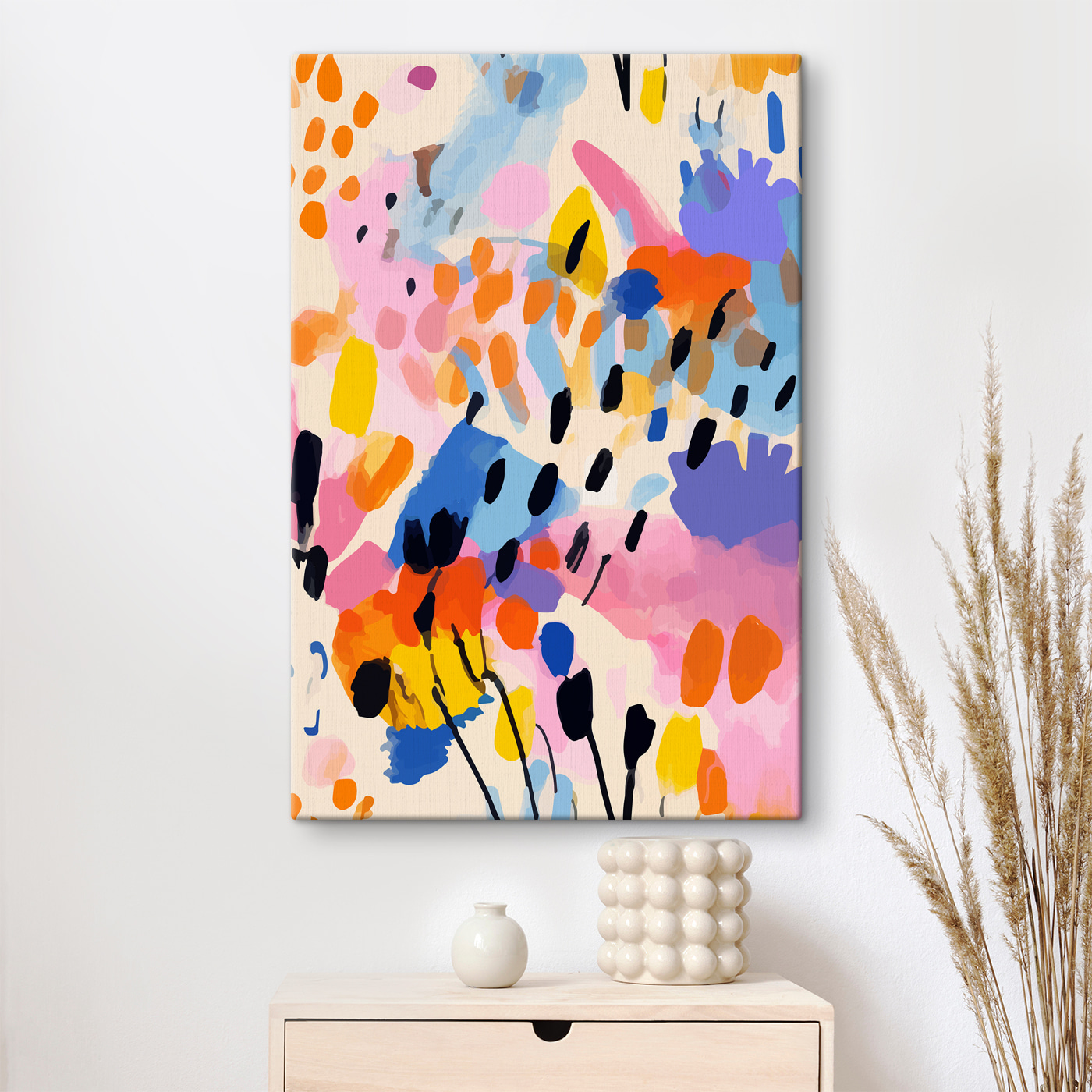 s36597pih23m - Барвиста картина з чорних крапок і плям - tegory