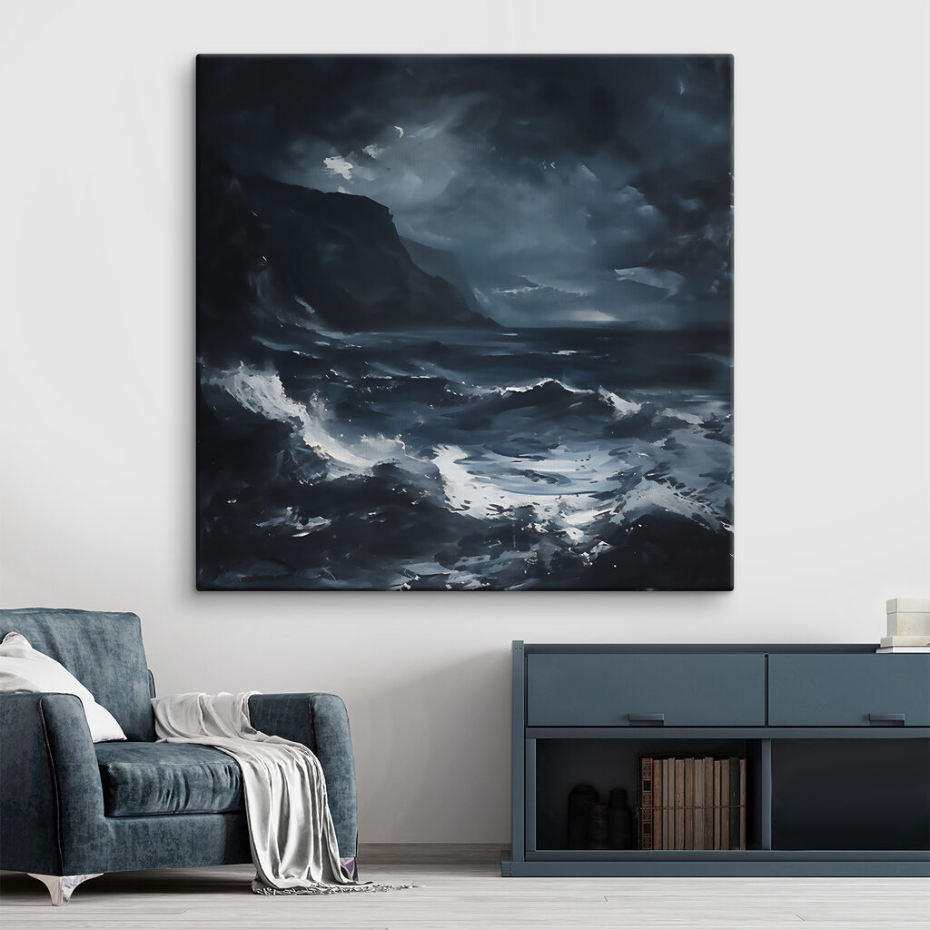 A stormy sea with mountains and clouds A stormy sea with mountains and clouds