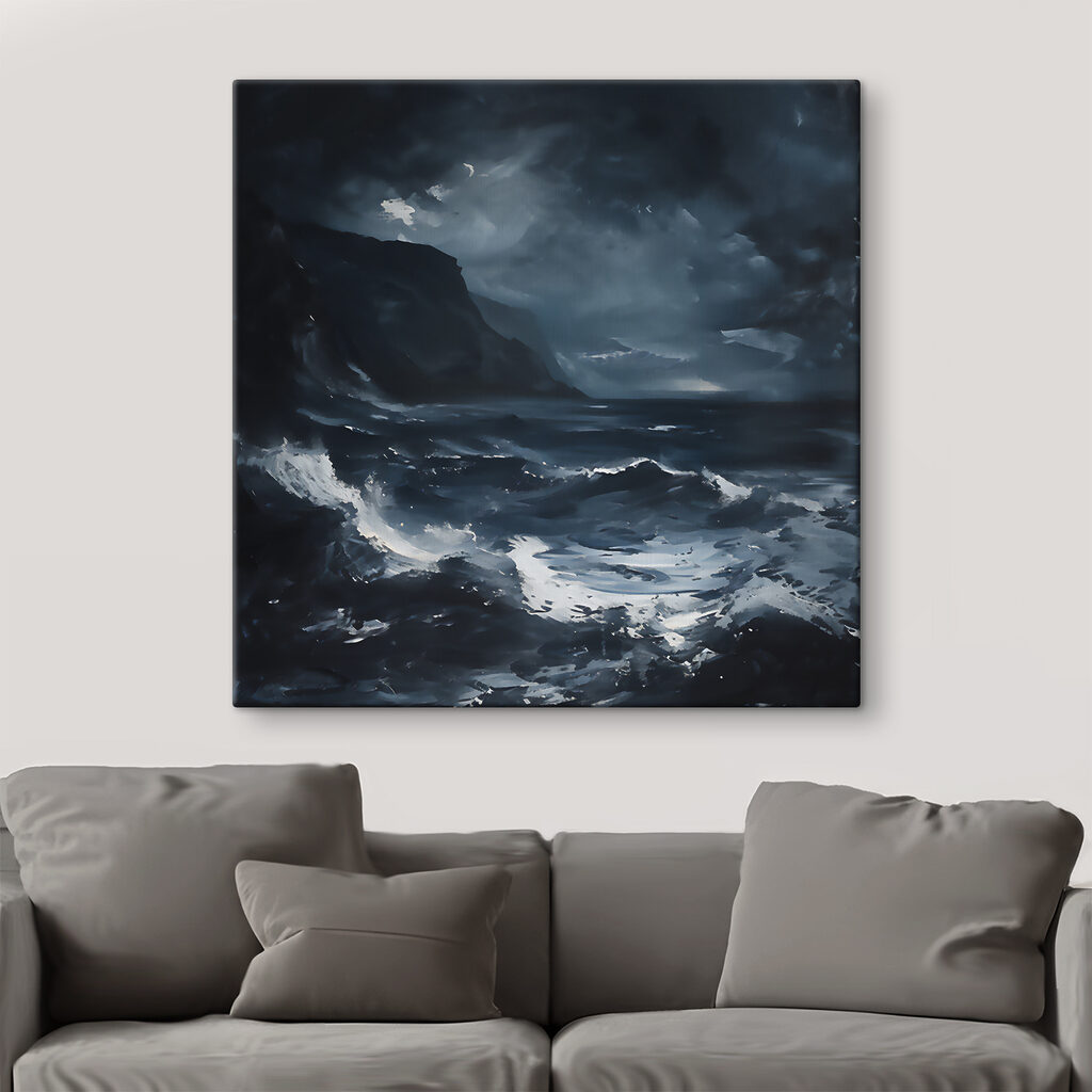 A stormy sea with mountains and clouds A stormy sea with mountains and clouds