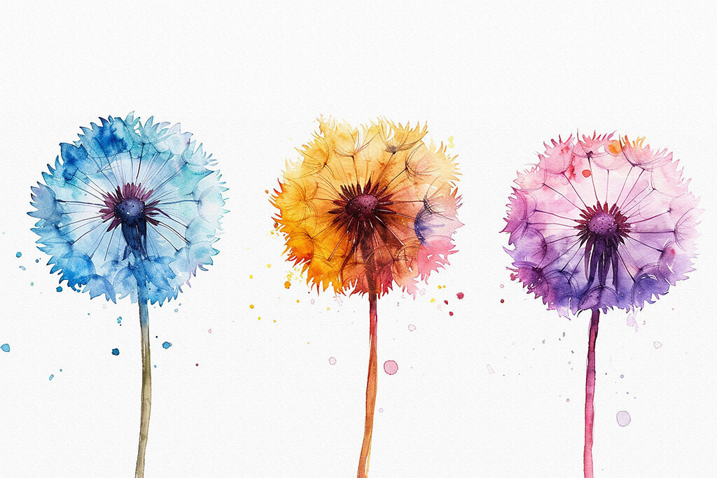 A group of colorful dandelions