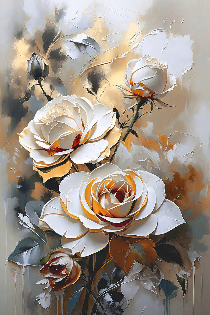 A painting of white roses A painting of white roses