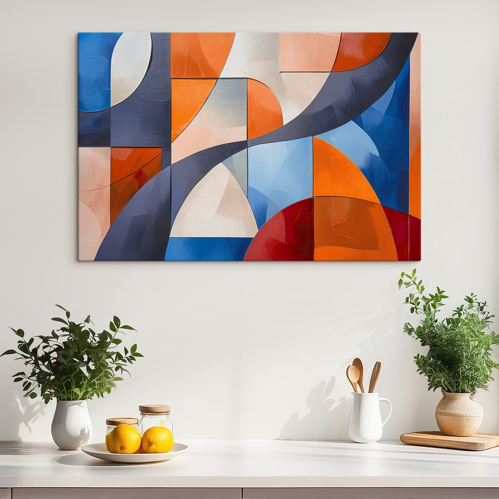 A colorful art piece with curved shapes