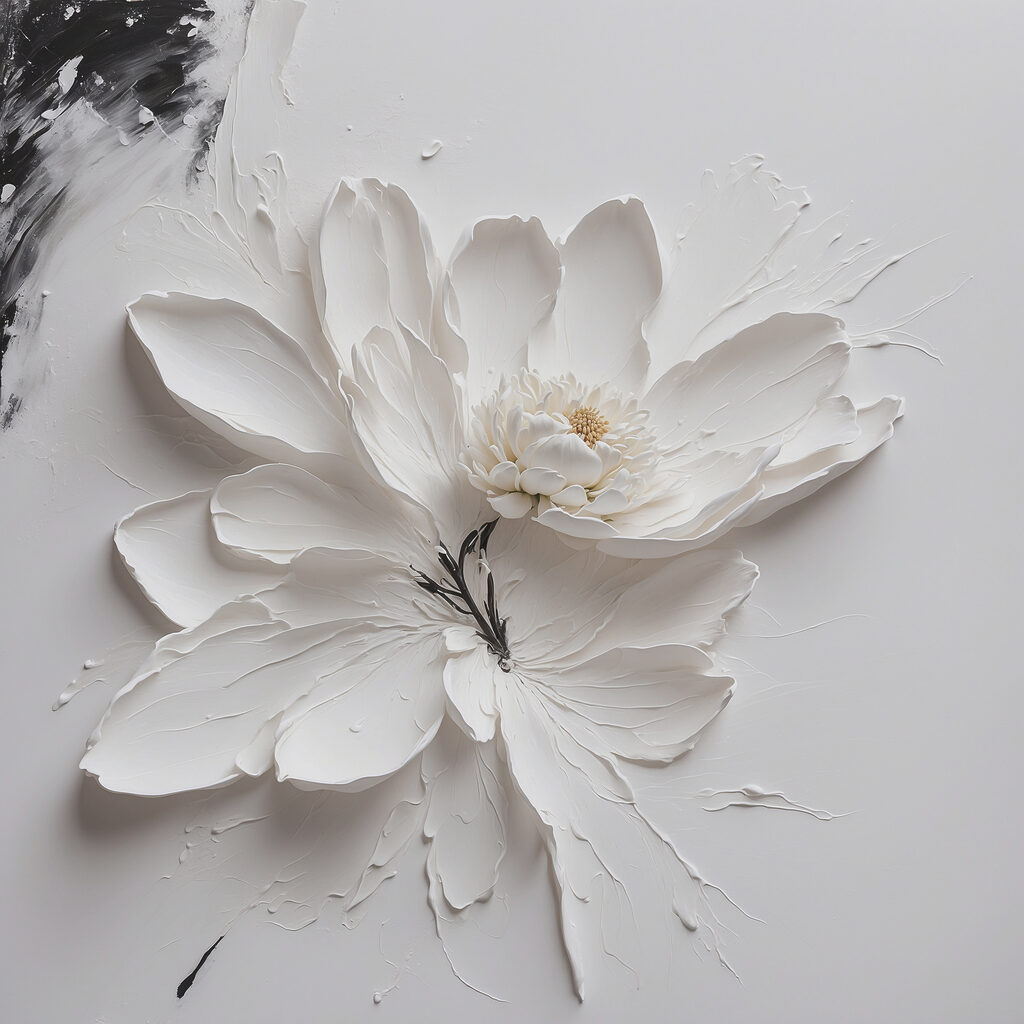 A white flower with black paint