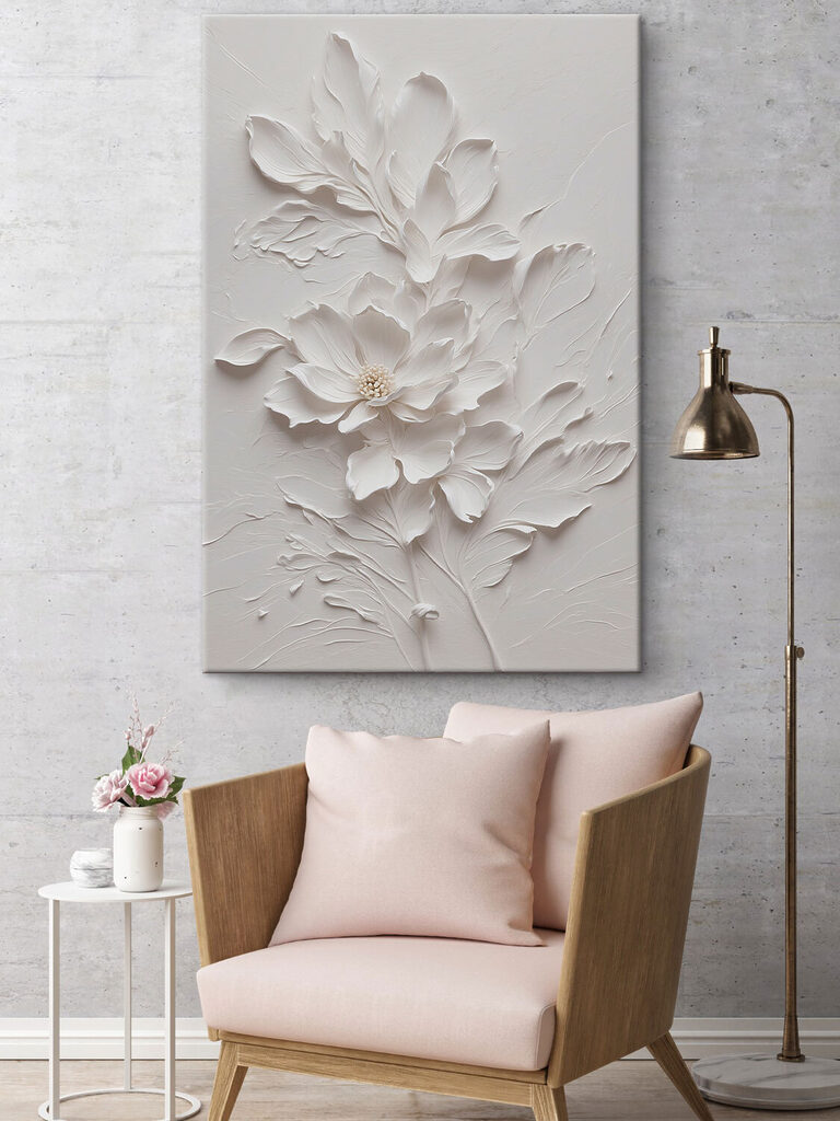 A white flower with leaves