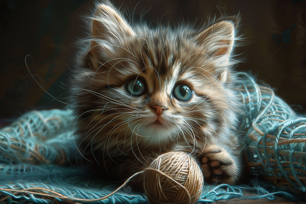 A cat with a ball of yarn A cat with a ball of yarn