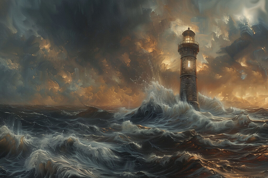 A lighthouse in the sea
