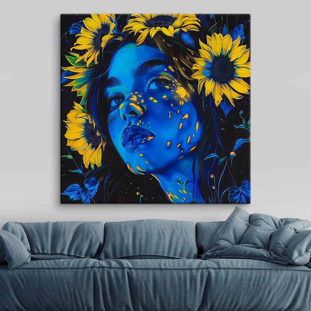 A woman with sunflowers in her hair