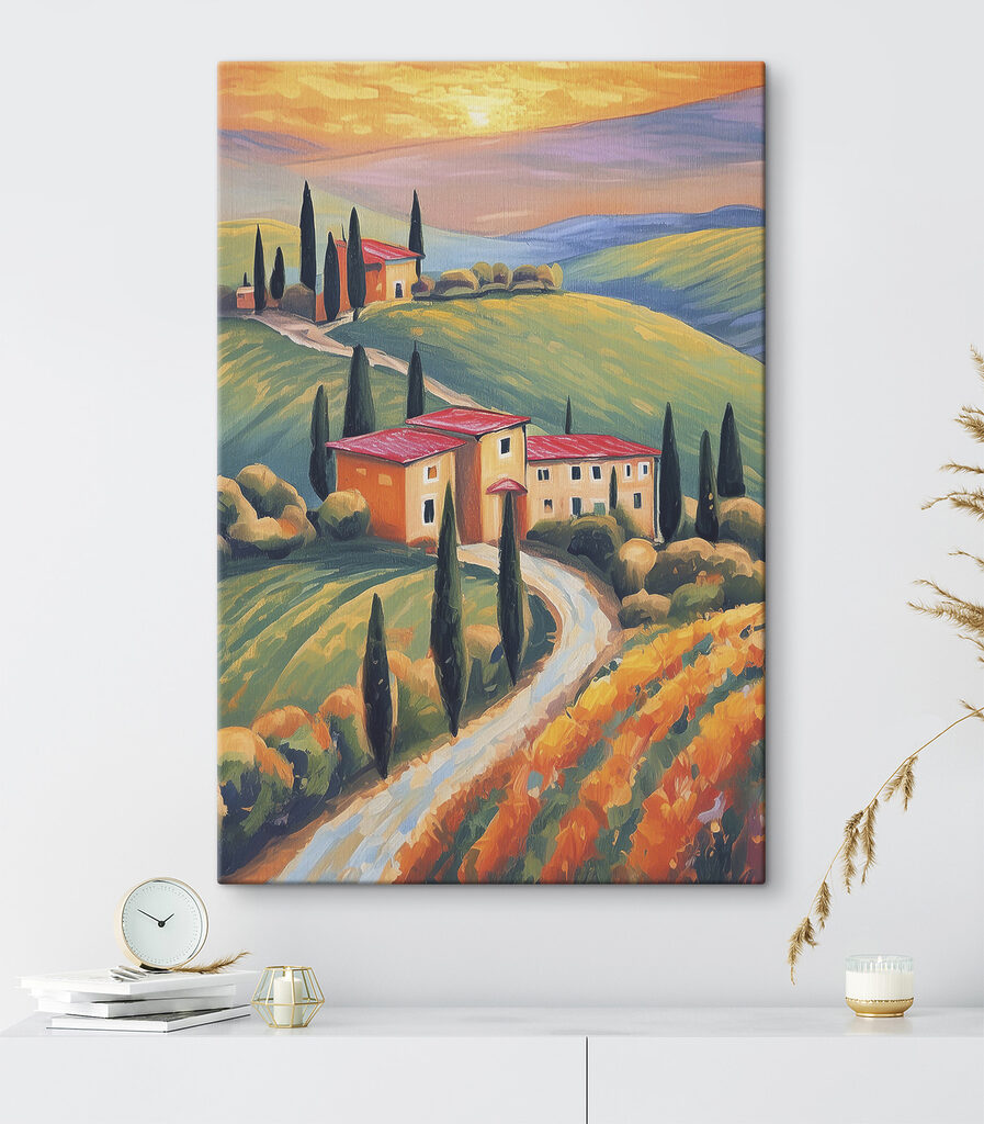 A painting of a house on a hill A painting of a house on a hill