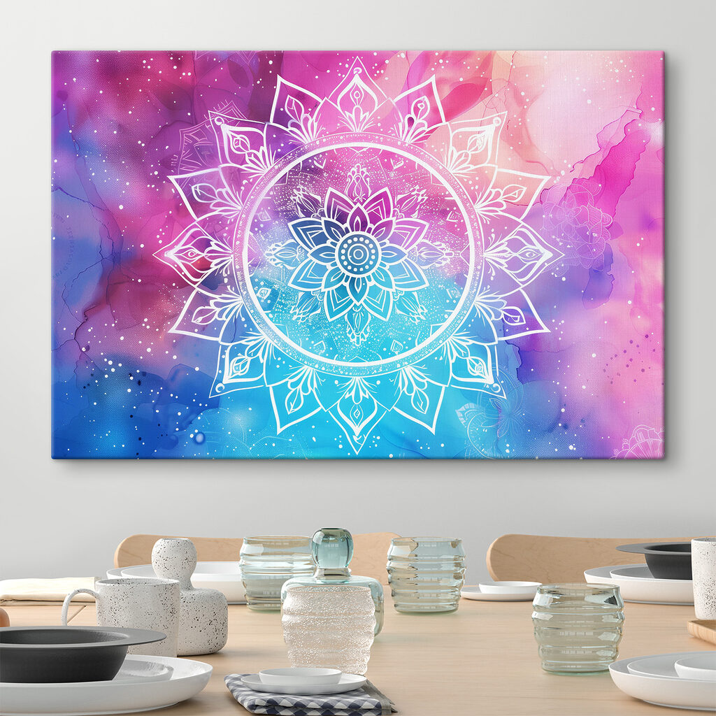 A white mandala on a colorful background A white mandala on a colorful background
