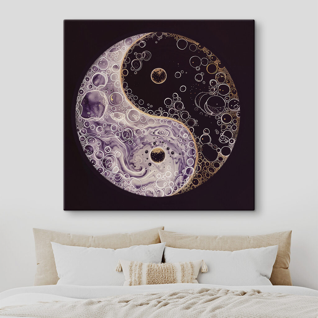 A yin yang symbol with bubbles