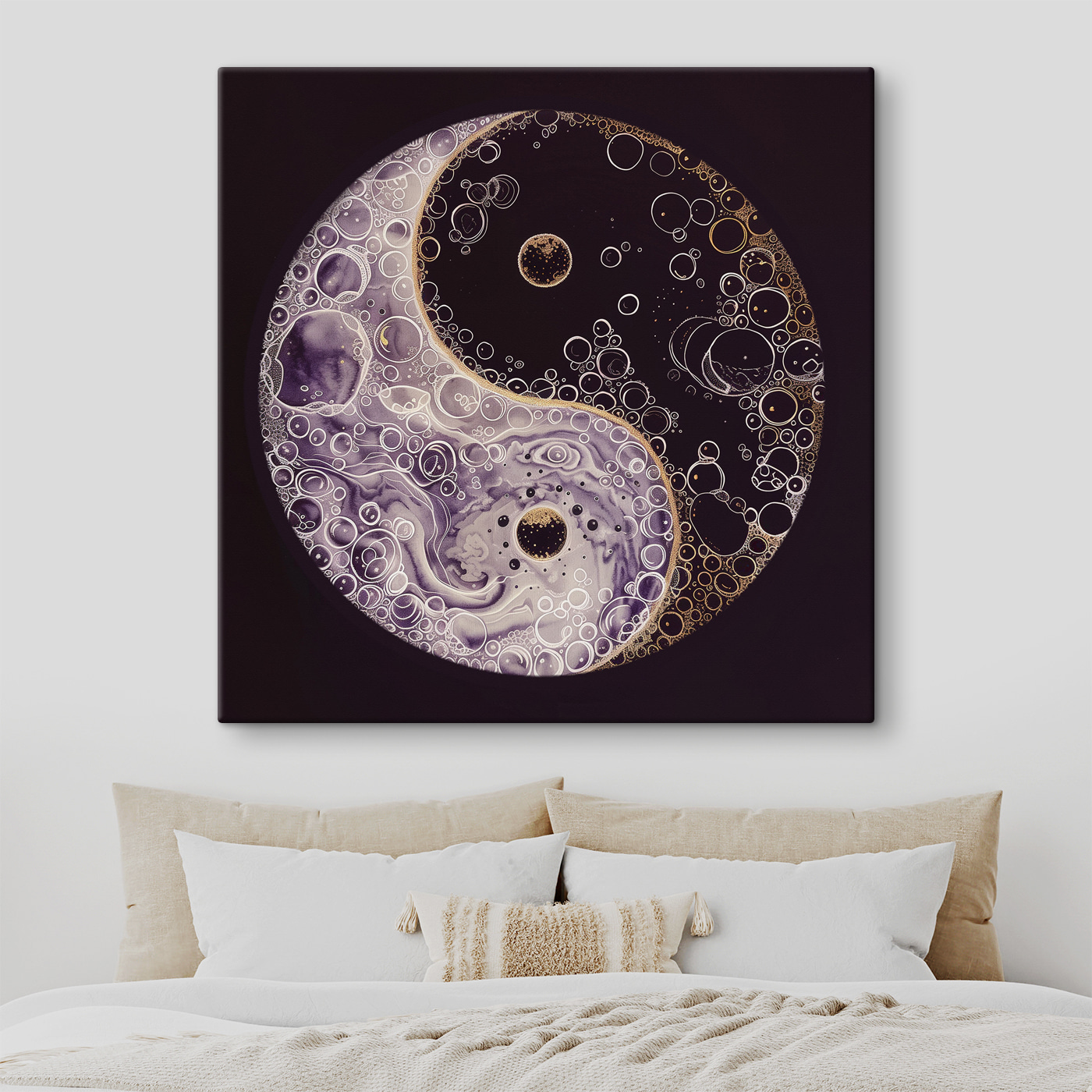 A yin yang symbol with bubbles