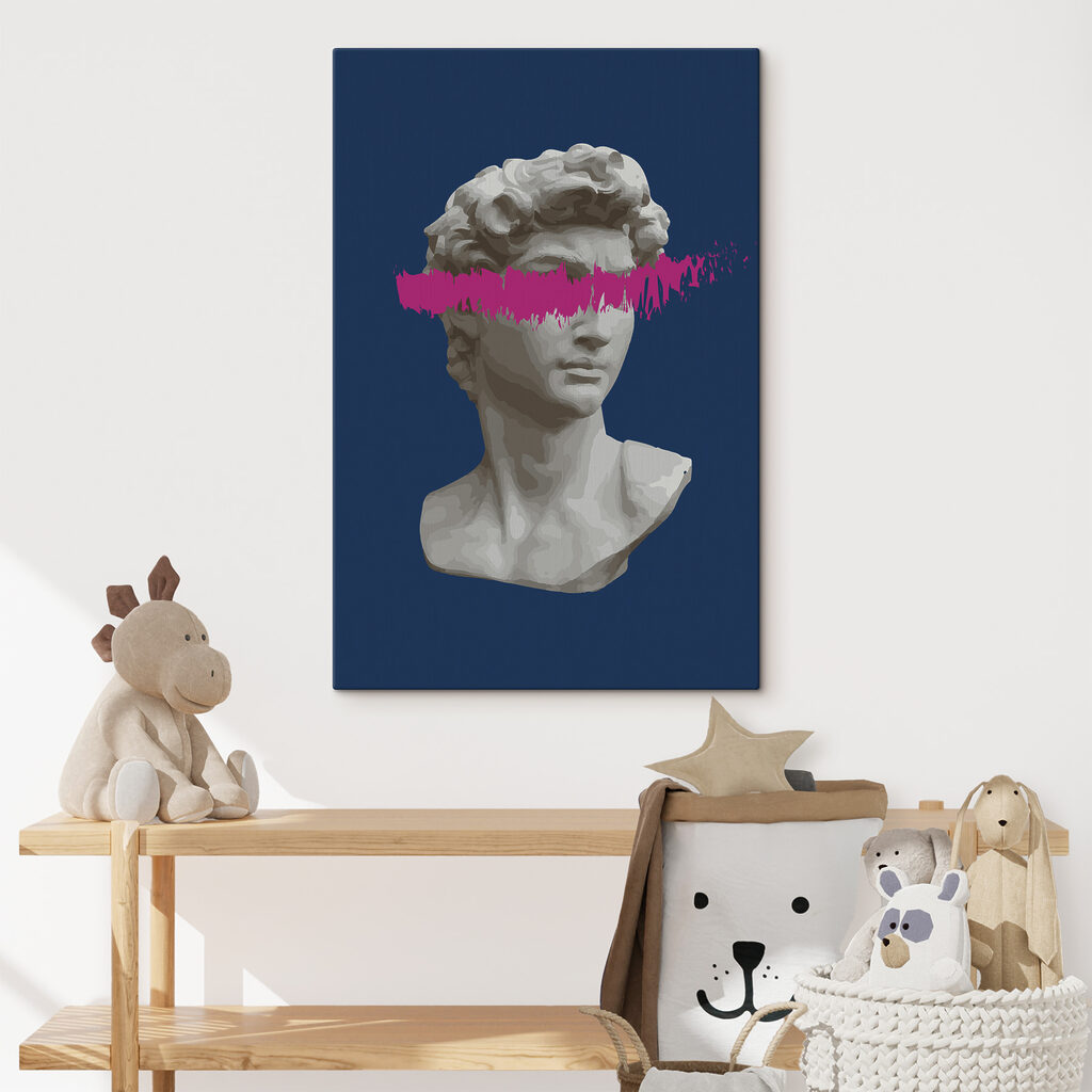 A statue of a man with a pink line A statue of a man with a pink line