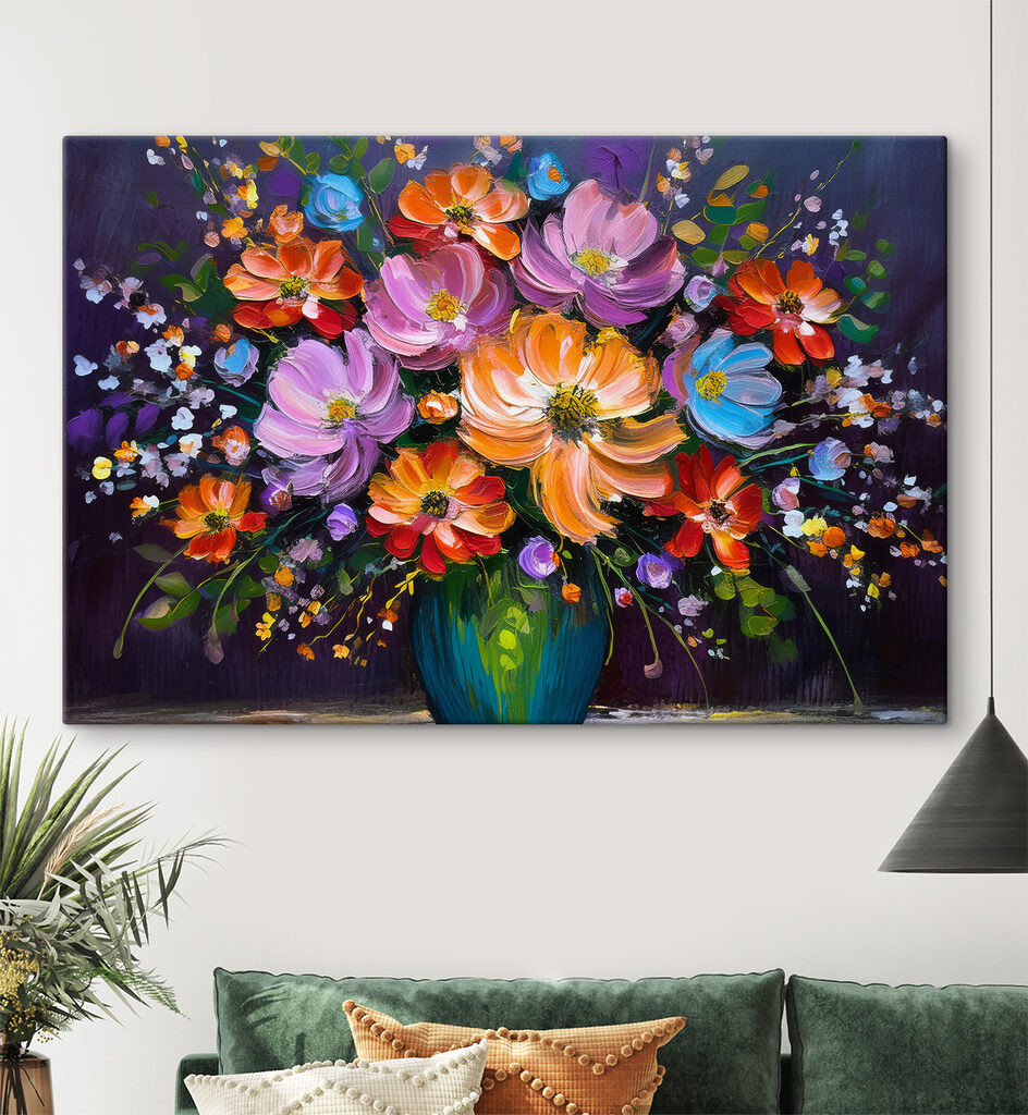 A painting of flowers in a vase A painting of flowers in a vase