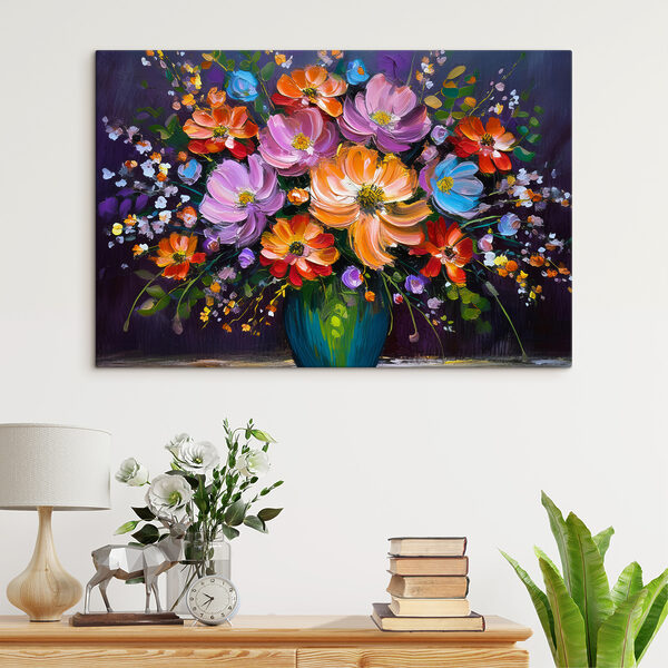 A painting of flowers in a vase A painting of flowers in a vase