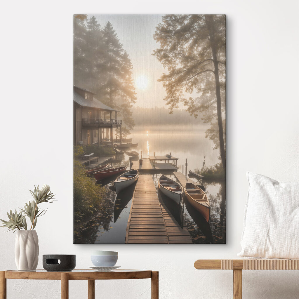 A dock with boats and a house on the water A dock with boats and a house on the water