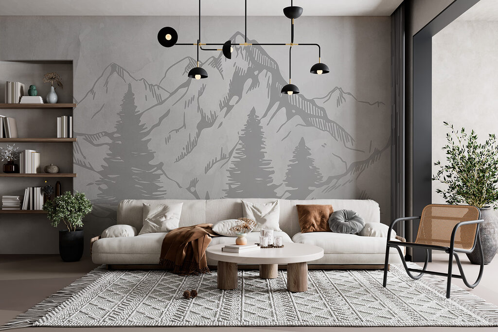 A drawing of a mountain range A drawing of a mountain range