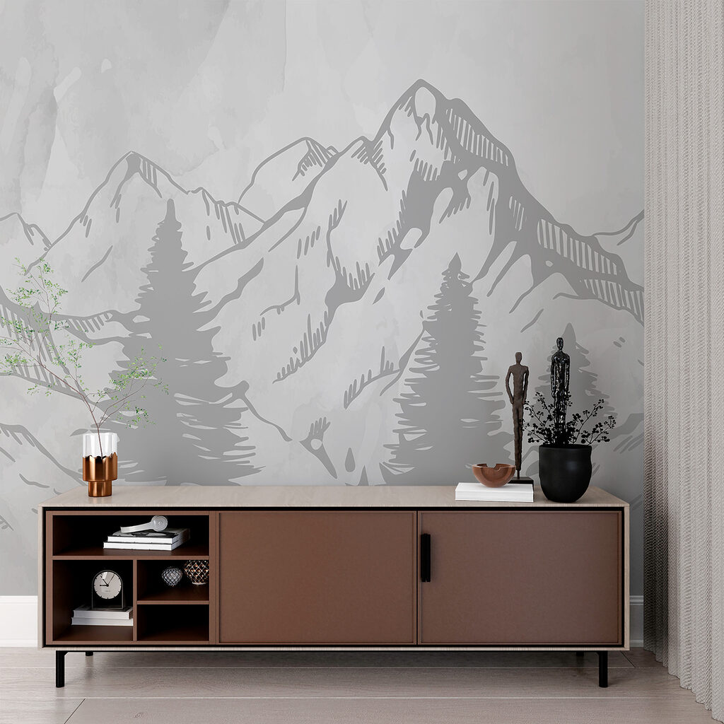 A drawing of a mountain range A drawing of a mountain range