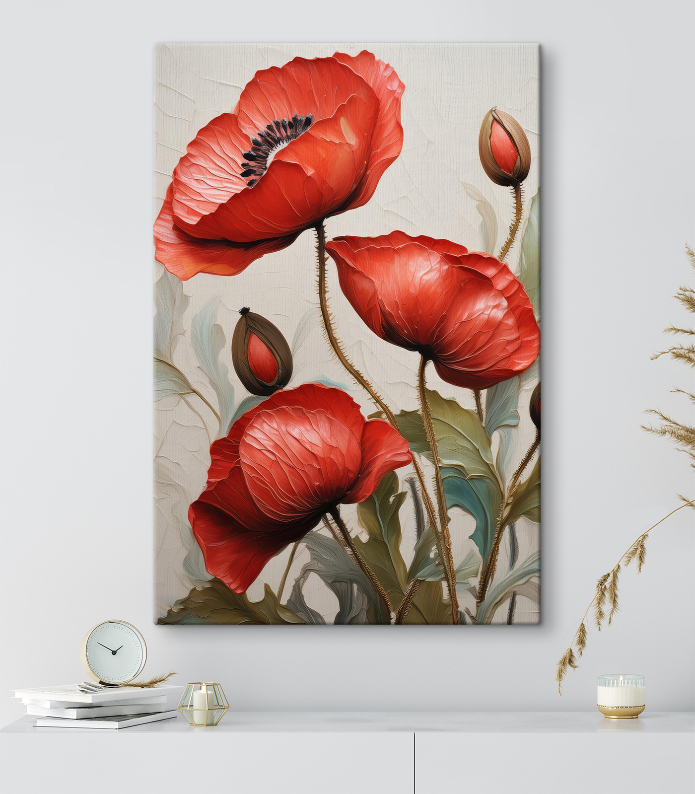 A painting of red flowers