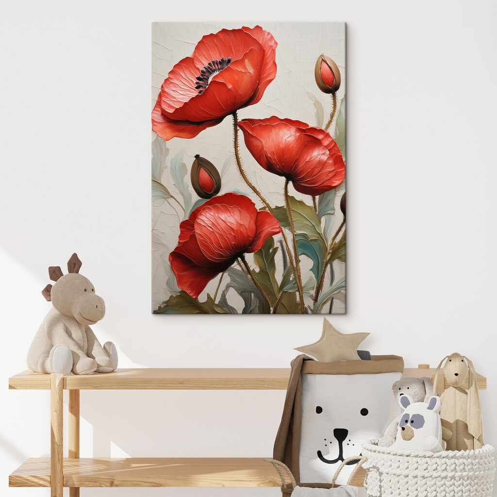A painting of red flowers