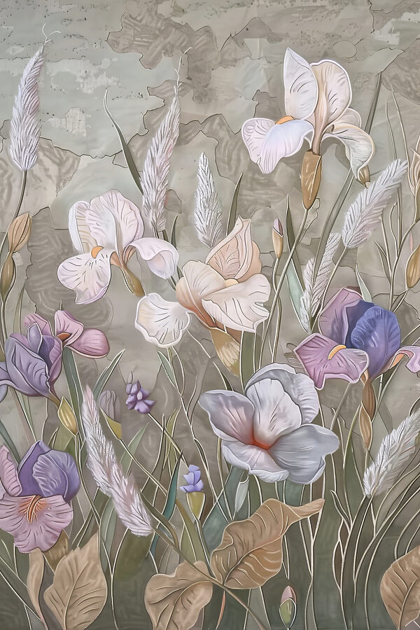 A painting of flowers and grass
