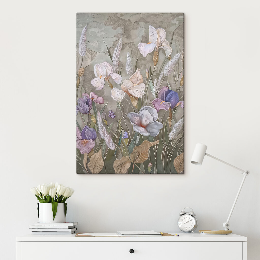 A painting of flowers and grass