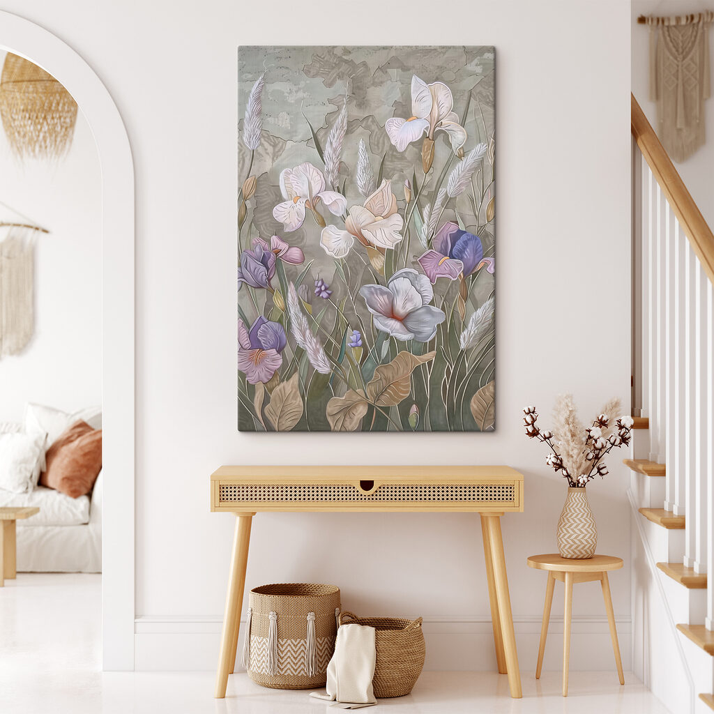A painting of flowers and grass