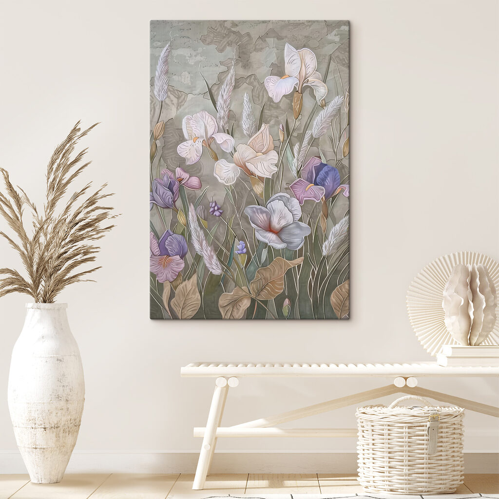 A painting of flowers and grass