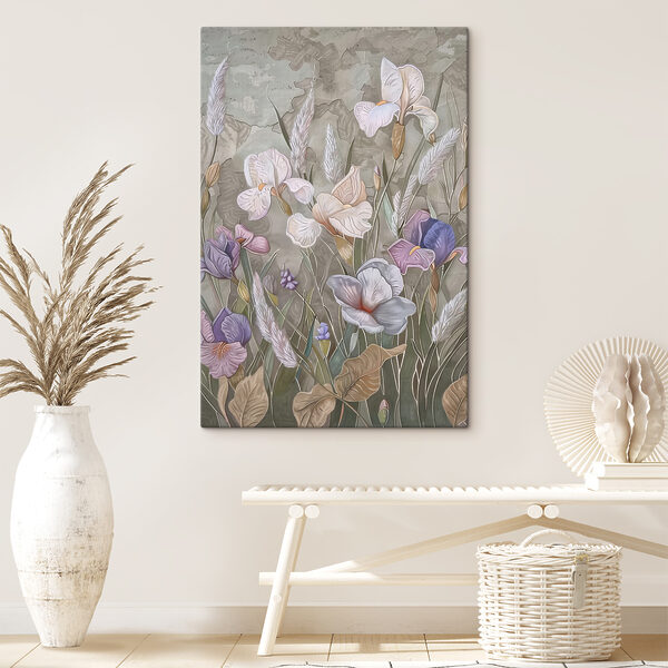 A painting of flowers and grass