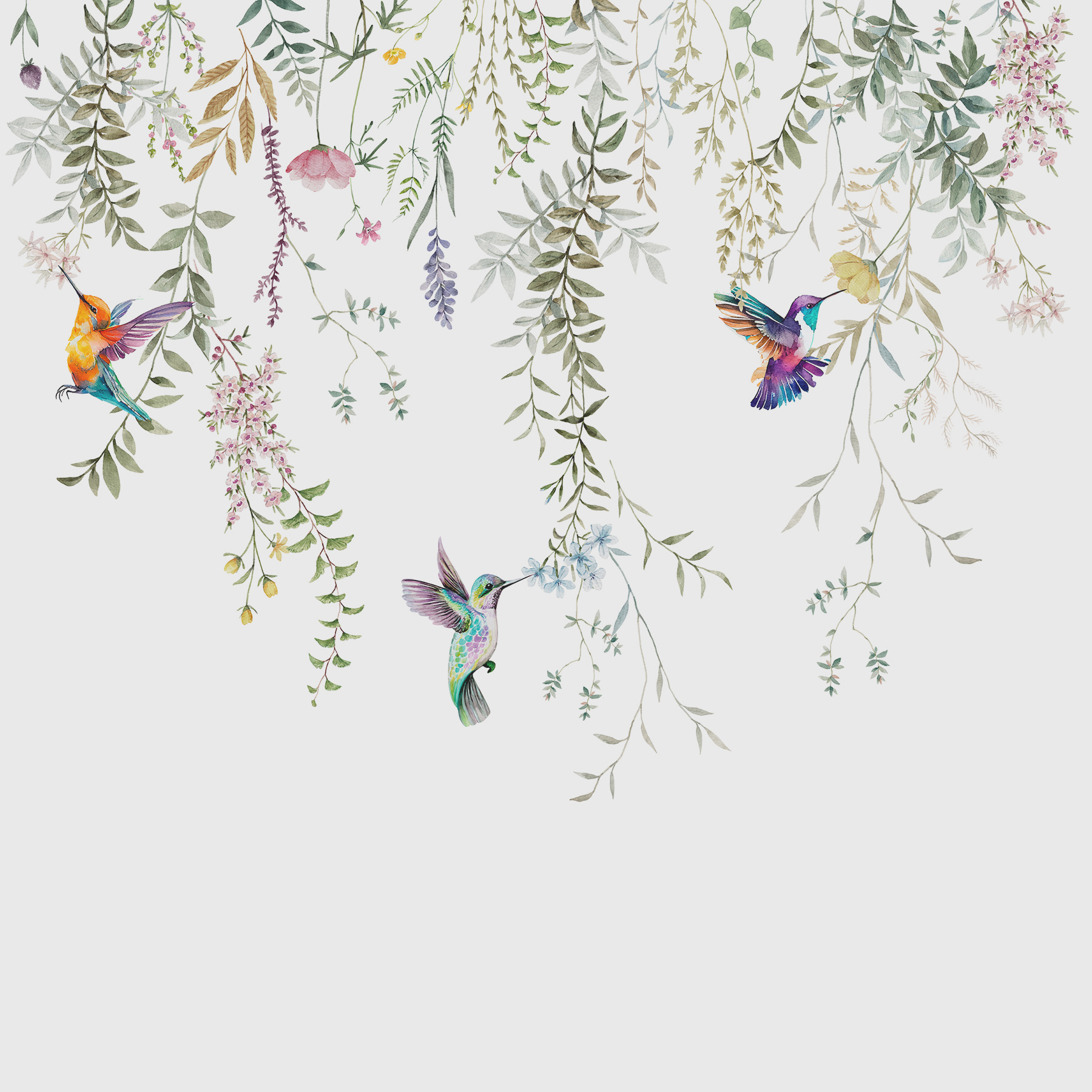 A painting of birds and flowers A painting of birds and flowers