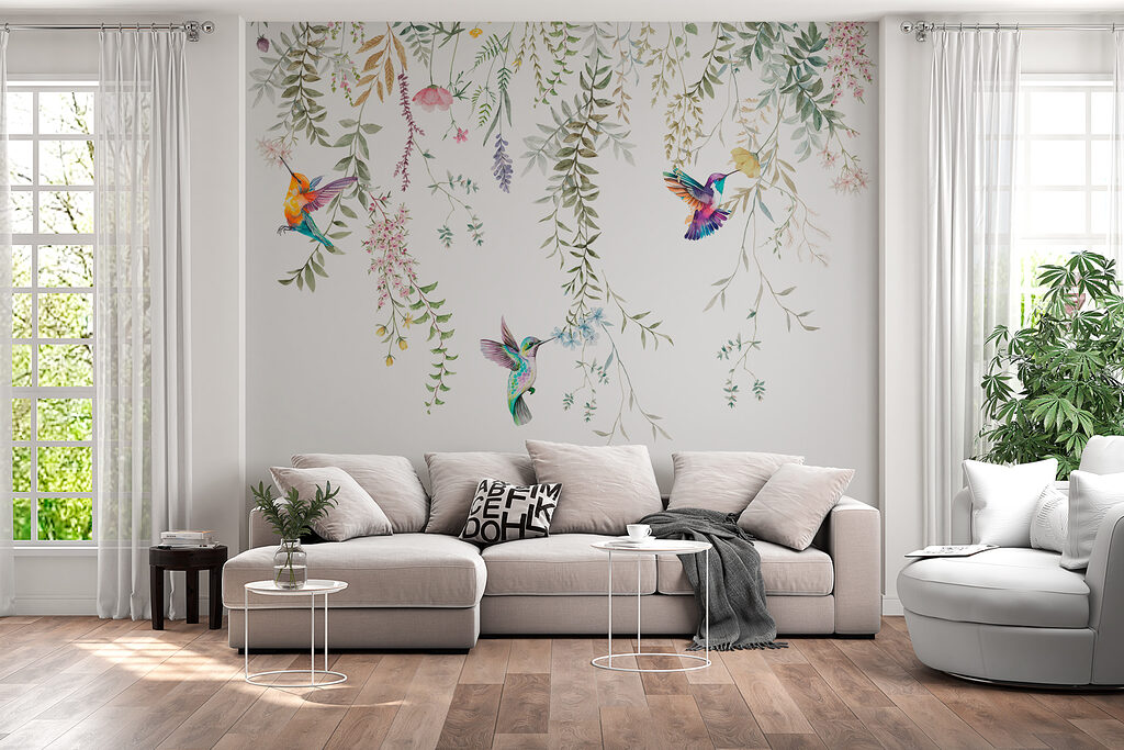 A painting of birds and flowers A painting of birds and flowers