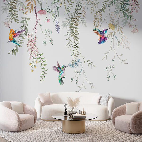 A painting of birds and flowers A painting of birds and flowers