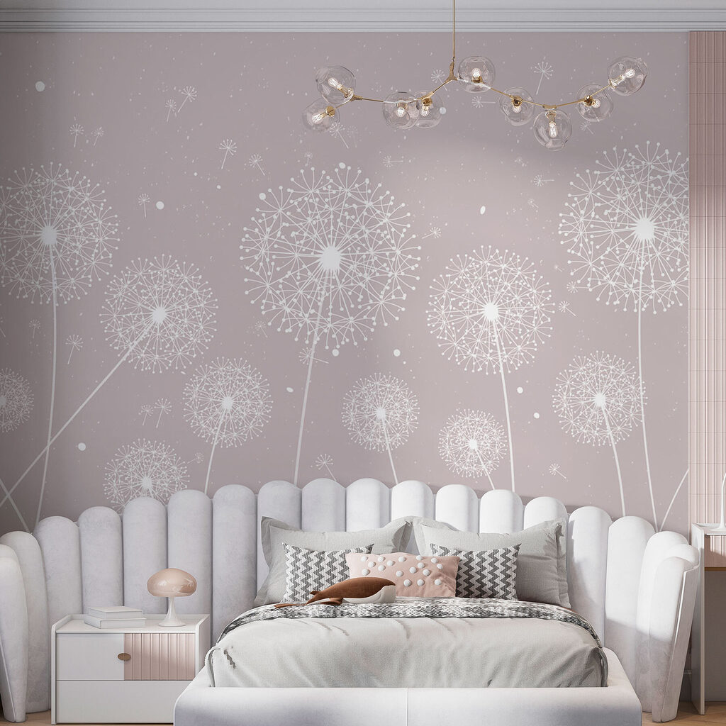 A white dandelions on a grey background