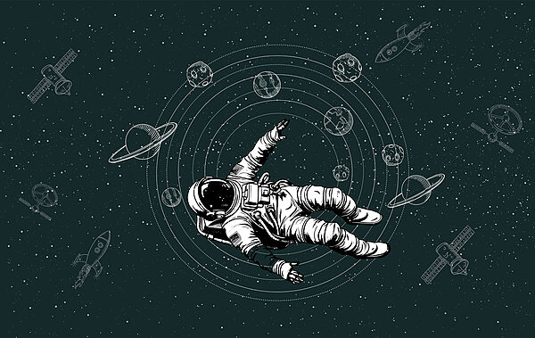 An astronaut floating in space
