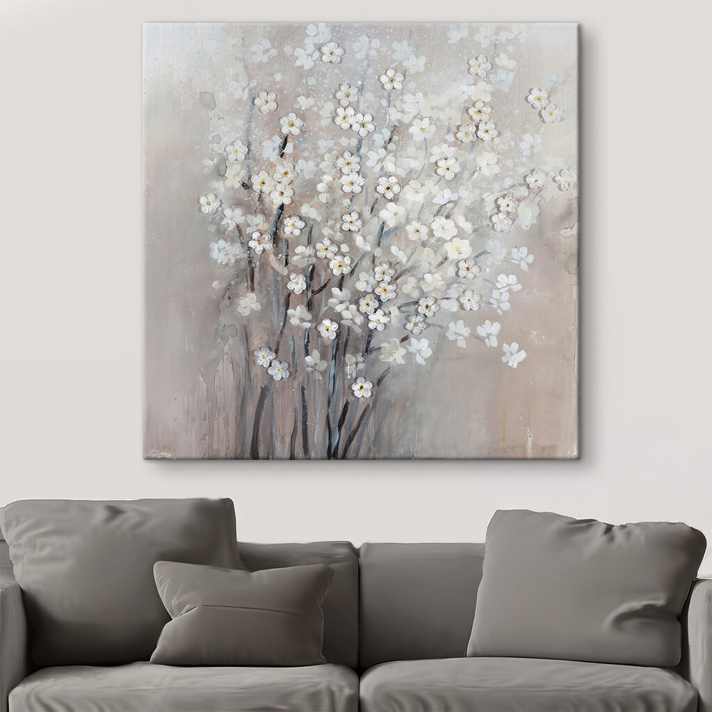 A painting of white flowers