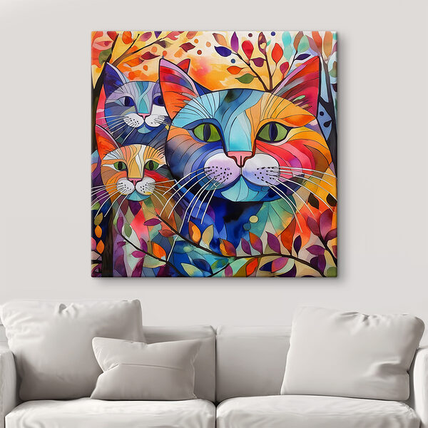 A group of cats with colorful leaves A group of cats with colorful leaves