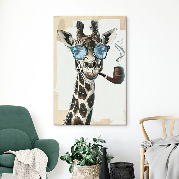 A giraffe wearing sunglasses and smoking pipe A giraffe wearing sunglasses and smoking pipe