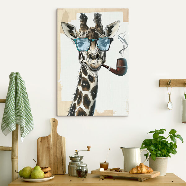A giraffe wearing sunglasses and smoking pipe A giraffe wearing sunglasses and smoking pipe