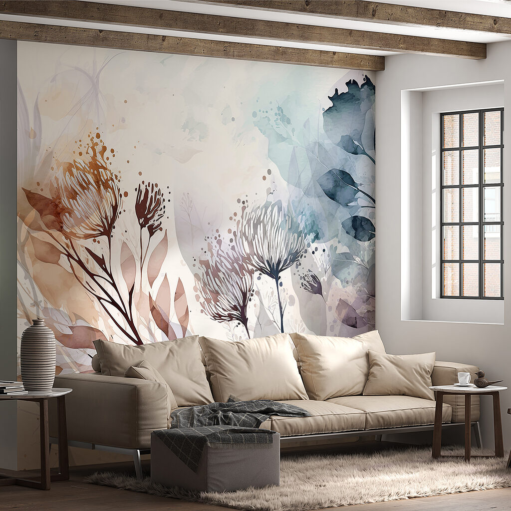 A watercolor painting of flowers and leaves A watercolor painting of flowers and leaves