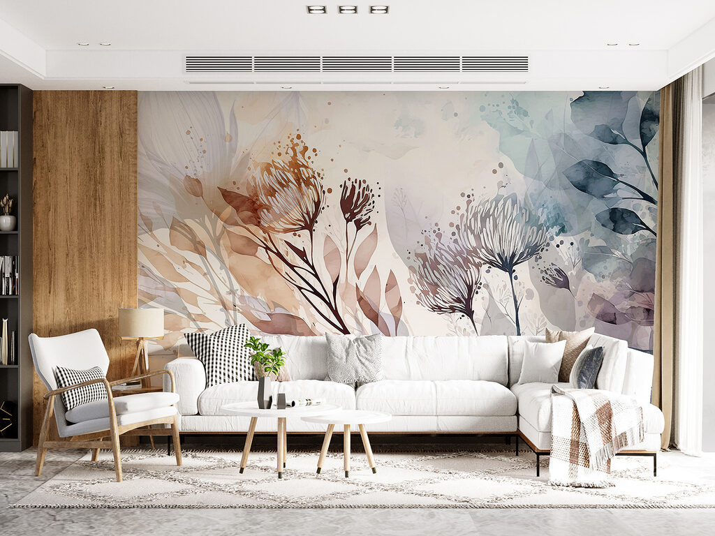 A watercolor painting of flowers and leaves A watercolor painting of flowers and leaves