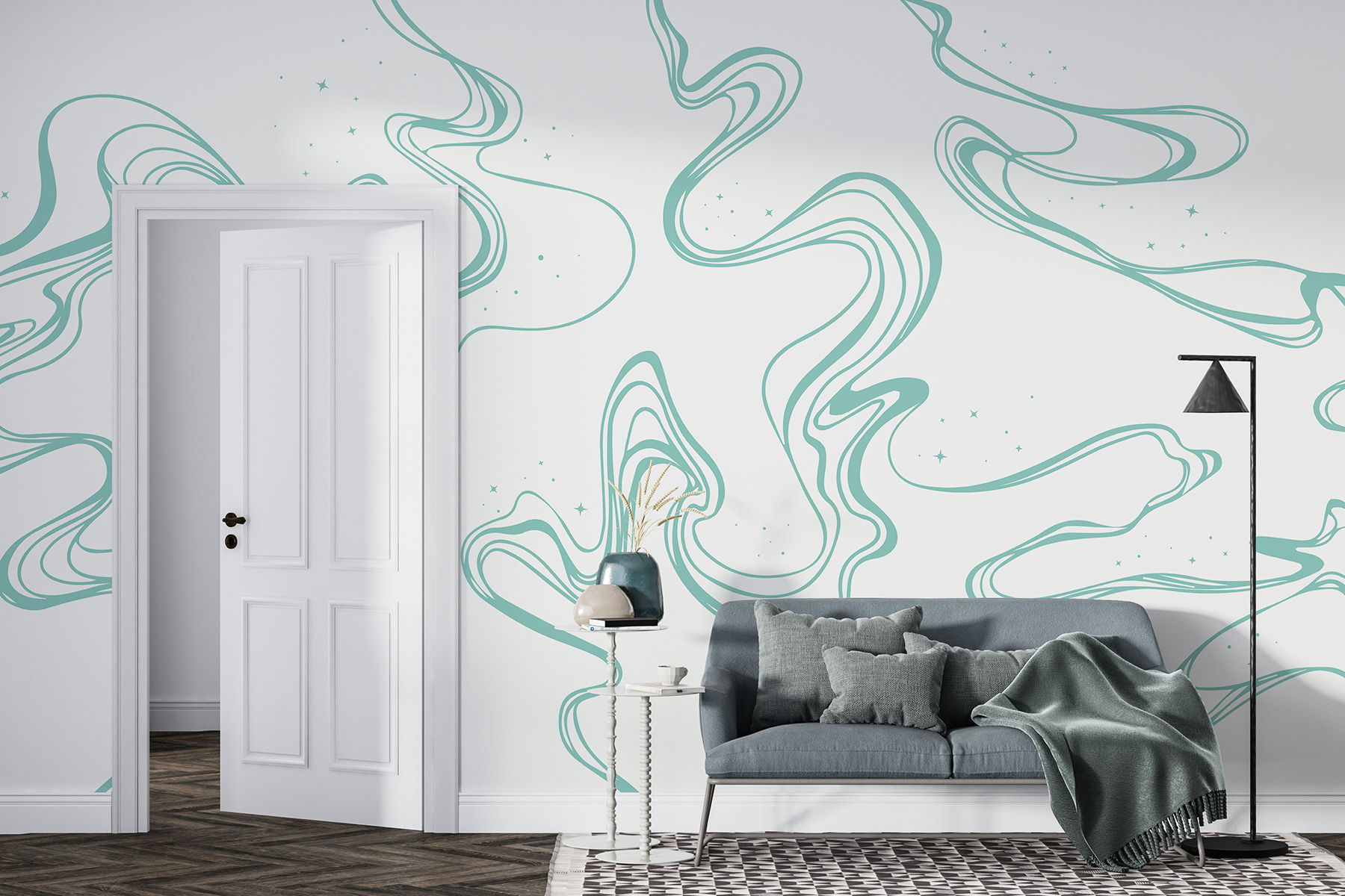 A white background with green lines
