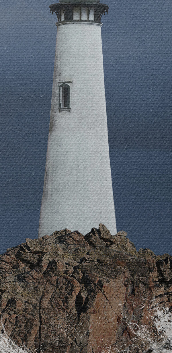A lighthouse on a rock in the ocean