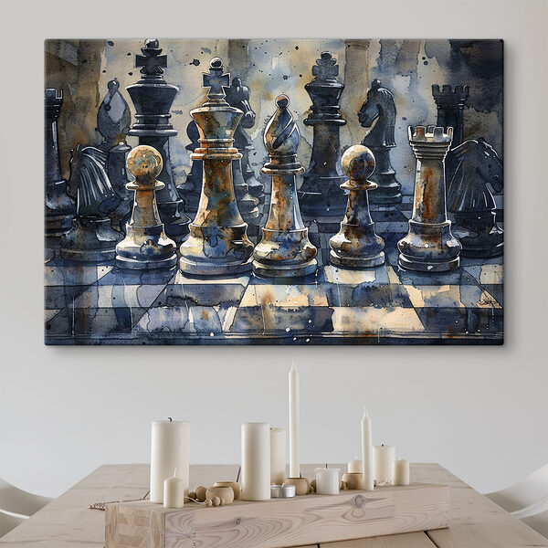 A watercolor of a chess board A watercolor of a chess board